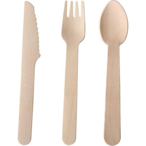 100Pcs/Pack Disposable Wooden Cutlery Biodegradable Knives Forks Spoons Bamboo Flatware Set Kitchen Dining Bar Tableware