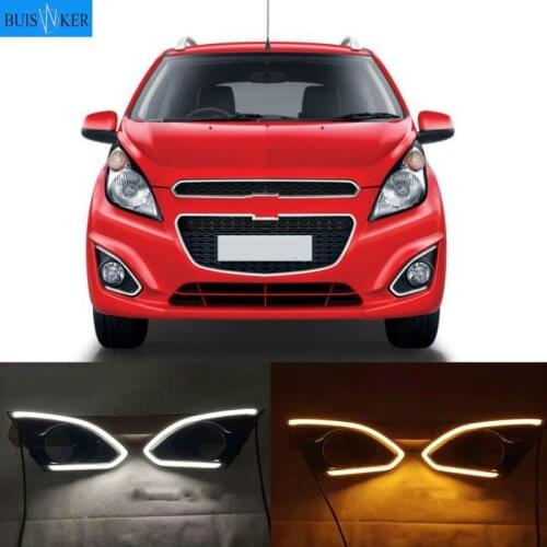 12V LED DRL Daytime Running Light For Chevrolet Spark 2013 2014 2015 Yellow Turnning Signal Headlight Bumper lamps Daylights