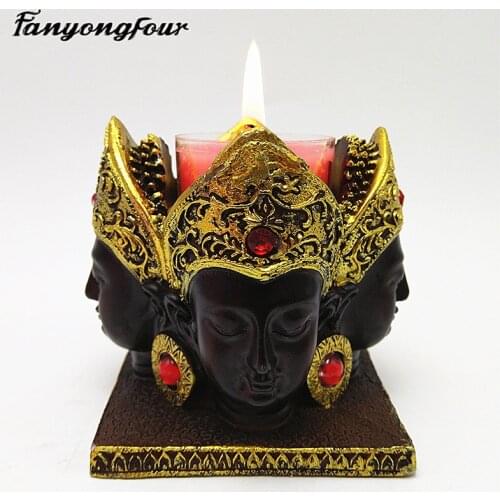 3D four-faced Buddha candlestick silicone mold cake mold resin plaster chocolate candle candy mold free shipping