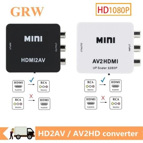 Grwibeou HD 1080P HD-compatible to AV Scaler Adapter Video Composite Converter HD-compatible to RCA CVSB L/R Video Mini HD2AV