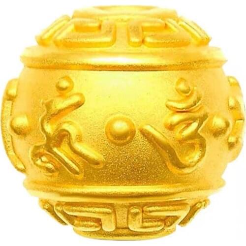 Pure 999 24k Yellow Gold Bead DIY Bracelet Necklace Bless Lucky 3D Mantra Pattern Pendant 8mm-14mm