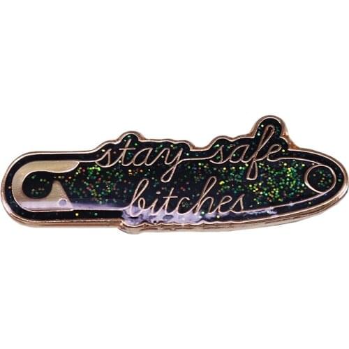 Black Magic Stay Safe Bitches Safety Pin Brooch Best Friends gift