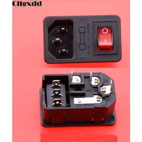 Cltgxdd 1pcs AC 10A 250V 3 Pin power socket with red light rocker witch and Fuse holder 3 in1 power plug IEC 320 C14