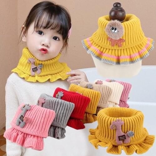 BYUAN Kids Girls Winter Scarf Ring Cartoon Pleated Warm Knitted Children Girl Scarf Collar Neck Ring bufanda szalik шарф детский