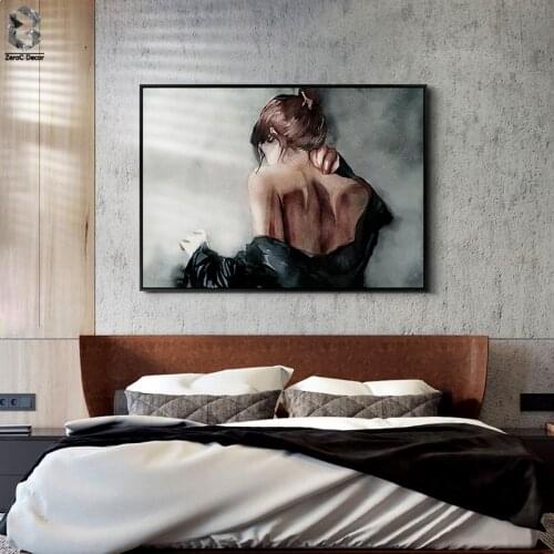 Slim Girl Back View Portrait Wall Art Printing Canvas Paintings Poster, Industrial Loft Wall Picture for Living Room Decoration