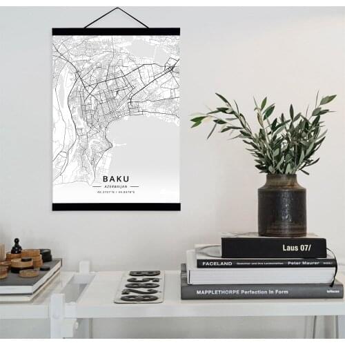 Baku, Azerbaijan City Map Wooden Framed Canvas Painting Home Decor Wall Art Print Pictures Poster Hanger