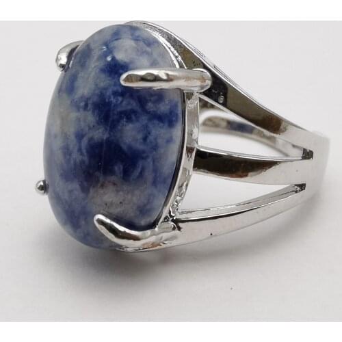 Sodalite Stone Oval Bead GEM Finger Ring Jewelry Size 8-9 X282
