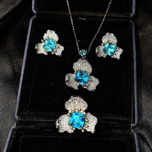 QTT 2021 Trend Europe Luxury Hot Sale Earrings Ring Necklace Set Brand 925 Silver Set Flowers Jewelry Sets For Women