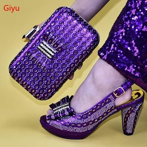 Doershow beautiful purple Italian Shoes With Matching Bags African Women Shoes and Bags Set For Prom Party Summer Sandal HAB1-15