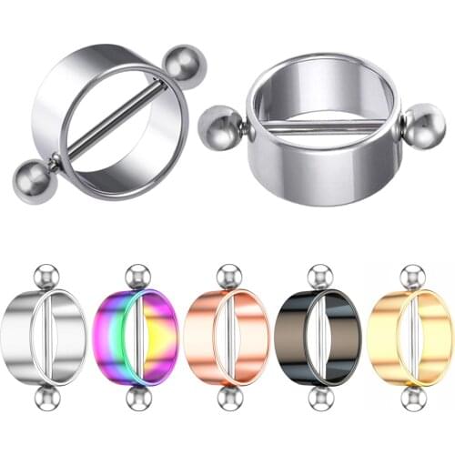 2pcs Punk Nipple Rounder Piercing Circle Nipple Shields Bar Stud Ring Straight Barbells 16G Body Piercing Jewelry for Woman Man