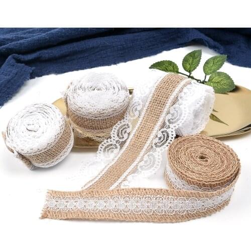 2M handmade lace linen roll elegant white brown lace ribbon DIY crafts gift box packaging box tied decorative ribbon