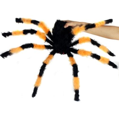 Hot Sale 30/50/75cm Random Color Halloween Supplies Props Bar Decorations Colorful Whole Black Plush Spider Decoration Supplies