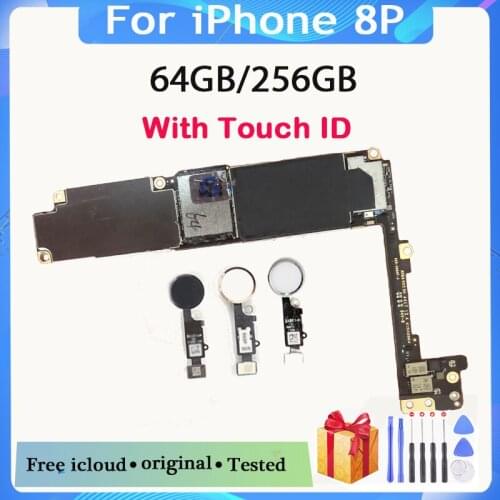 For iphone 8 Plus Motherboard With Touch ID/Without Touch ID 100% Original unlocked for iphone 8 Plus 8p Logic board+Chips