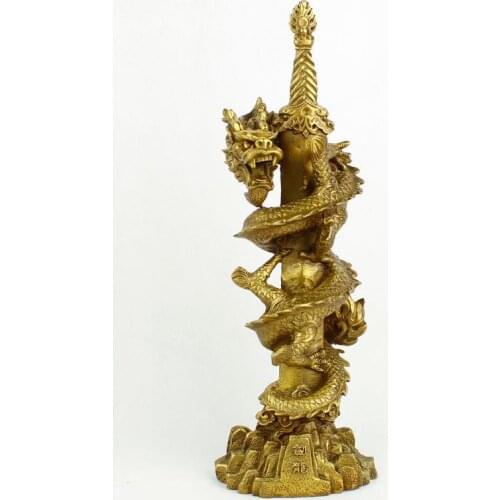 Copper Dragon a double-edged sword decoration Brisk business flourish Chinese dragon geomancy Classical statue crafts figurine