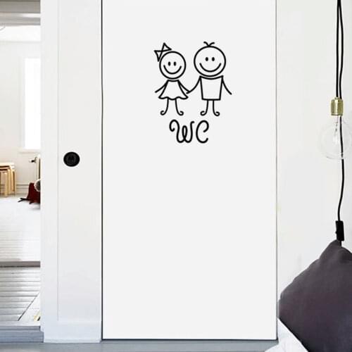 Cute Man Woman Children Wall Sticker Washroom Toilet WC Sticker Bathroom Removable Door Sticker Creative DIY Home Decor Tools