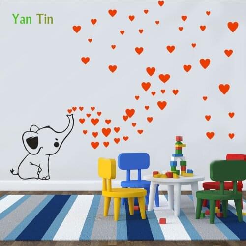 Cartoon Cute Baby Elephant Heart Shape Wall Sticker For Kids Rooms Removable Wall Decals Home Decor Bedroom DIY Art Mural Poster