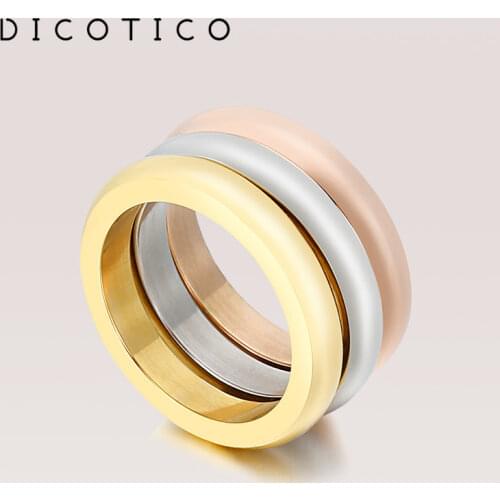 Simple Round Women Ring Set 3 Layers Gold Silver Color Stainless Steel Ring For Women Wedding Bands Fashion Jewelry Accessories