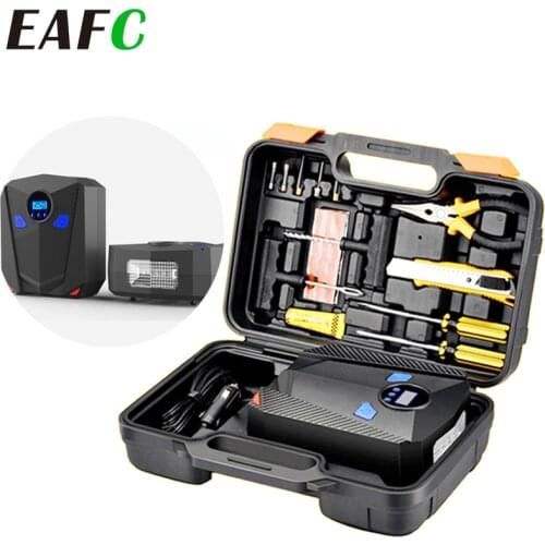 150 PSI Car Inflatable Pump with Tool Box DC 12V 120W Car Air Compressor Portable Multifunctional Tire Inflator with LED light