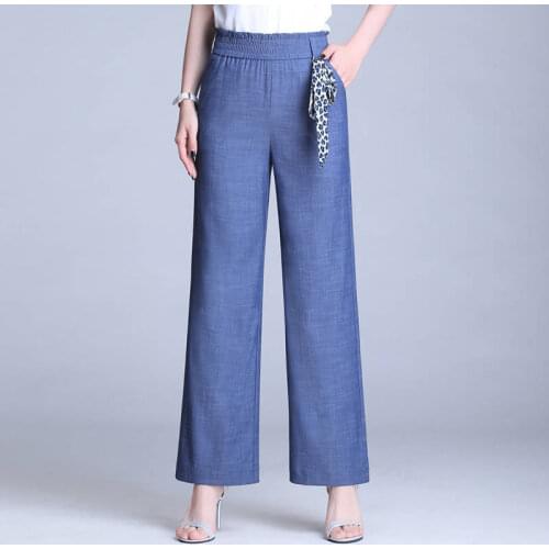 New Spring Summer Womens Pants 2020 Fashion Wide Leg Pants Loose Casual Straight High Waist Jeans Pants Plus Size 4XL F71