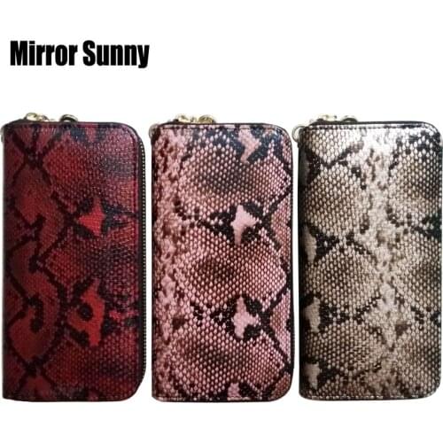 New Arrival Wristband Wallet For Women Snake PU Leather Female Zipper Purse Coin Purse Leather Clutch Wallet Mobile Bag Carteira