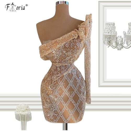 One Shoulder Rose Pink Short Mini Cocktail Dresses Party Beaded Formal Prom Fashion Graduation Party robes платье женское