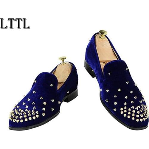 Wholesale Brand LTTL Factory Handmade Luxury Men Shoes Spikes Embellished Ioafers Slip On Stylish Flat Spring Autumn Men shoes
