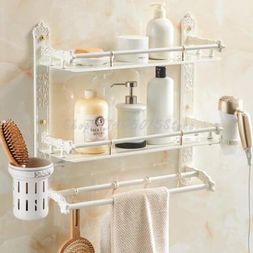 Toilet Shelf Ivory White Free Perforated Bathroom Space Aluminum Wall Hanging European Style Pendant Folding Towel Rack