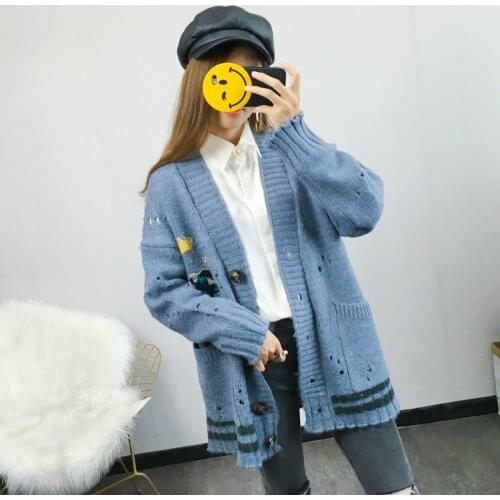 Poncho Wind Long Fund Sweater Cardigan Woman 2019 New Pattern Korean Easy Knitting Outer Garment Autumn Sleeve Smock