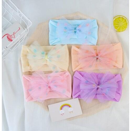 Princess Baby Girl Headband Lace Bow Nylon Elastic Headbands Turban Wide Toddler Girls Hair Bands Infant Baby Hair Accessories