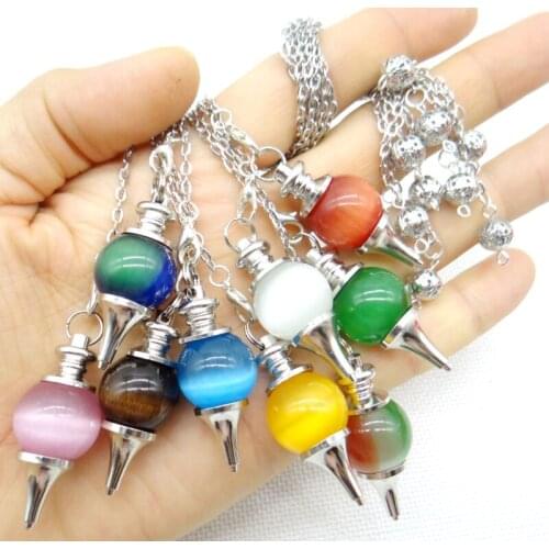 Hot Sell Natural Gem Stone Cat Eye Quartz Crystal Divination Pendulum For Dowsing Circle Cone Charm Pendant pendulum Divination