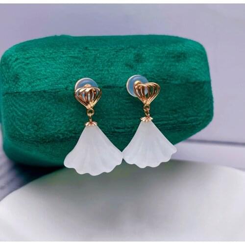 SHILOVEM 18k yellow gold real Natural white Jasper drop earrings classic fine Jewelry women wedding gift myme12.513.566981hby