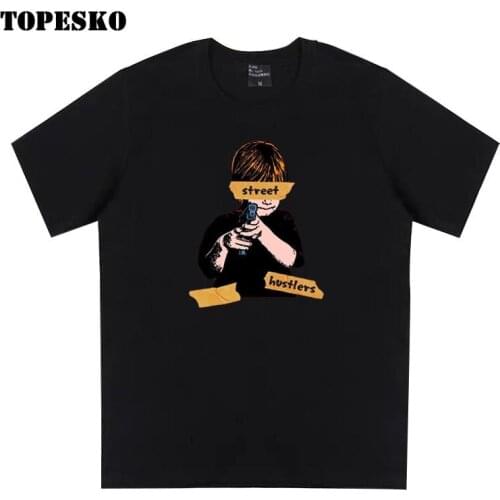 TOPESKO Fashion Stree Boy Printed T Shirts Mens 100% Cotton Hip Hop Short Sleeved T Shirt Funny Plus Size Tops