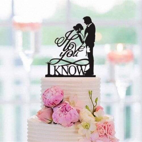 I love You I know Black Acrylic Wedding Cake Topper Bride and Groom Silhouette Cake Topper Engagement / Valentines Day