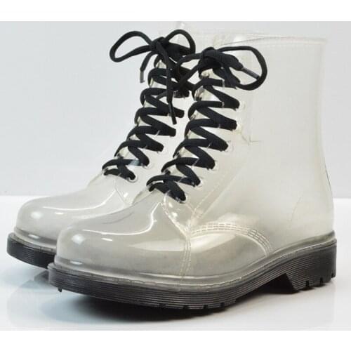 Jelly Shoes Rain Boots Ladies Shoes Women Fashion Womens Flat Transparent Martin Boots Water Shoes Waterproof Shoe BeautyFeet