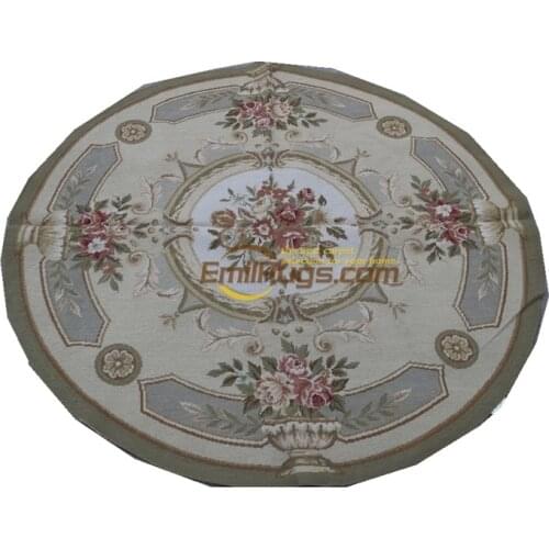 Vintage Hand-embroidered Needlepoint Carpet Elegant French Design Woolen Needlepoint Needlepoint Round