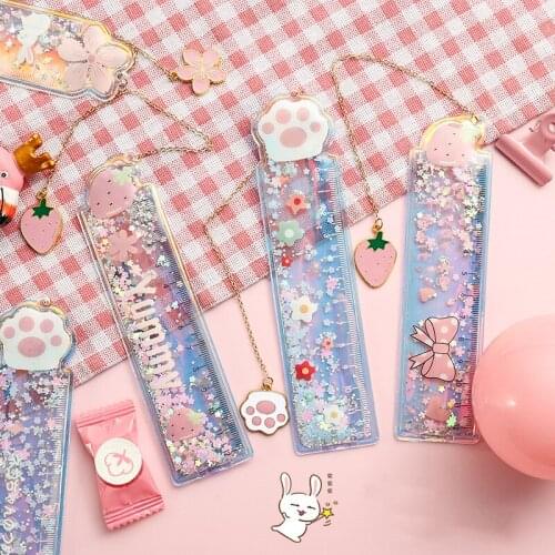Yisuremia 1 PC Kawaii Cat Paw Bookmark Rulers Oil Flow Sand Laser Drawing Template Lace Sewing Office School Stationery Supplies