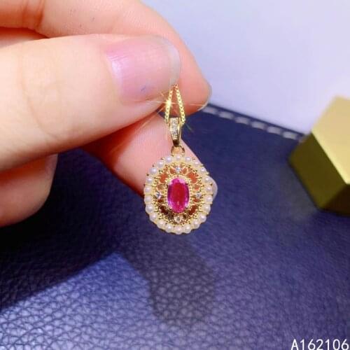 Fine Jewelry 925 Pure Silver Inlaid Natural Pink Sapphire Girl Luxury Popular Pearl Chinese Style Gem Pendant Necklace Support D