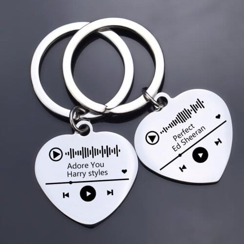 Custom Your Spotify Scan Code Keychain Customized Letter Stainless Steel Heart Pendant Keychain Personalized Text Keyring