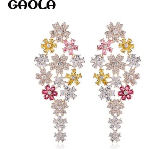 GAOLA Fashion Long Flower Dangle Earrings Red Stone Earring For Women GLE9271