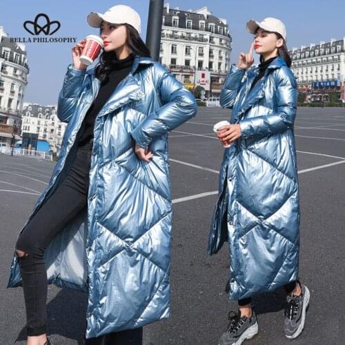 Bella Philosophy 2019 Solid Women Fashion Long Down Coats Ladies Turn Down Callor Ourwear Female Casual Warm Down Jacket