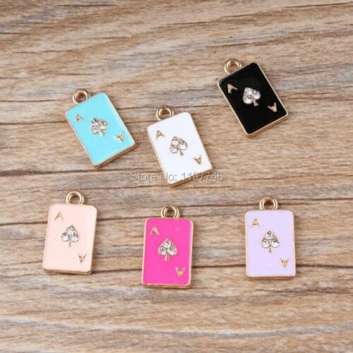 Charms Poker Playing Card Enamel Pendant Gold Tone Zinc Alloy Metal Oil Drop Charm for DIY Necklace Jewelry Making 10pcs 10x18mm