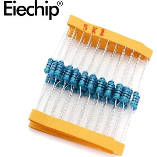 100pcs/lot 0.5W 1 ohm 1% Metal film resistor 1/2W resistance 5.1K Electronic resistors