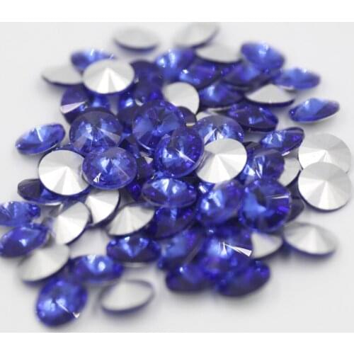 100pcs/lot Sapphire Color 8mm,10mm,12mm,14mm,16mm,18mm,20mm Chinese Top Quality Round Fancy Stone Rivoli glass beads