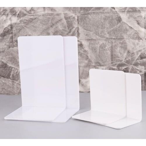 2Pcs White Acrylic Bookends L-shaped Desk Organizer Desktop Book Holder School Stationery Office Accessories