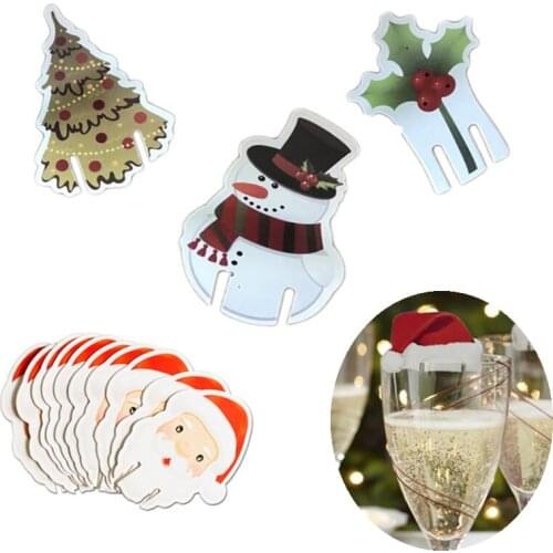 20Pcs Christmas Cup Card Christmas Decorations Santa Hat Wine Glass Decor Merry Christmas Ornament For New Year Party Supplies