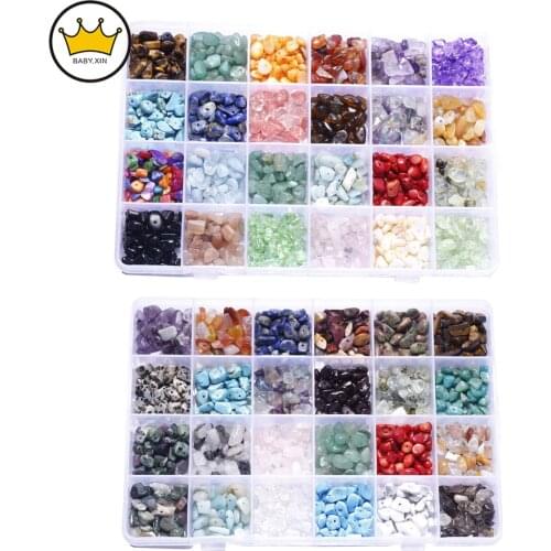 24 Grids Irregular Gemstone Beads Assorted Box Set Energy Healing Stone Loose Beads for Jewelry Making