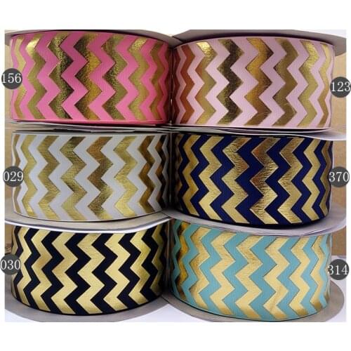 Free shipping 50 yard gold foil chevron printed grosgrain ribbon