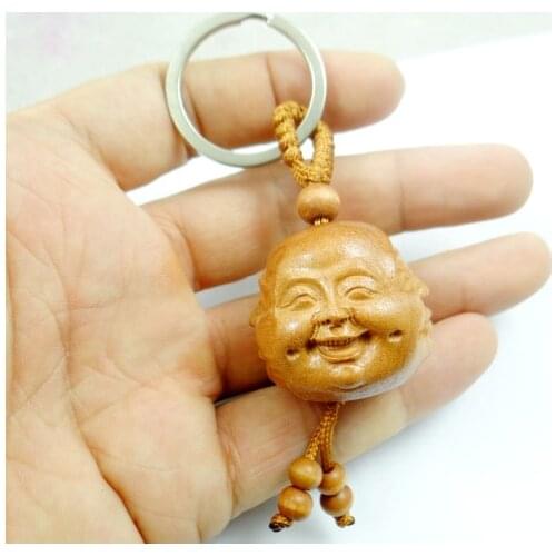 Natural Mahogany Three-dimensional Engraving Buddha Wood Keychain Realistic Key Chain Jewelry Gift For Men And Women 1pc