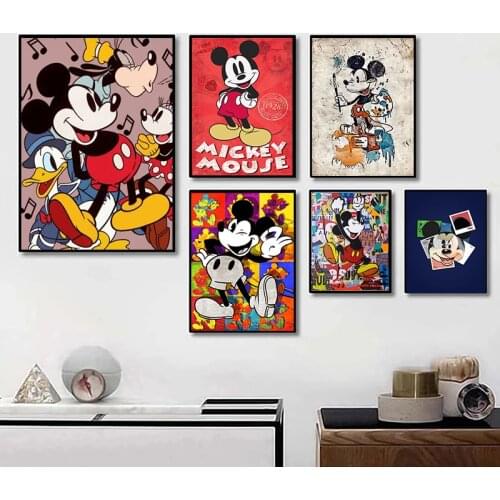 Disney Graffiti Art Canvas Painting Mickey Mouse and Donald Duck Posters and prints wall Art Pictures for kids room Decoration