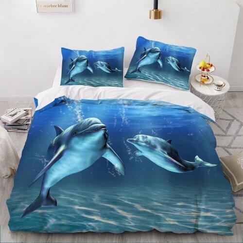 3D Bedding Sets Sea Dolphin Duvet Quilt Cover Set Blue Comforter Bed Linen Pillowcase King Queen Full Size Cute Home Texitle